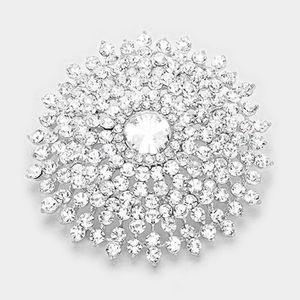 Silver Brooch Crystal Pin Bubble Stone Circle Style Rhinestones Bling Accessory